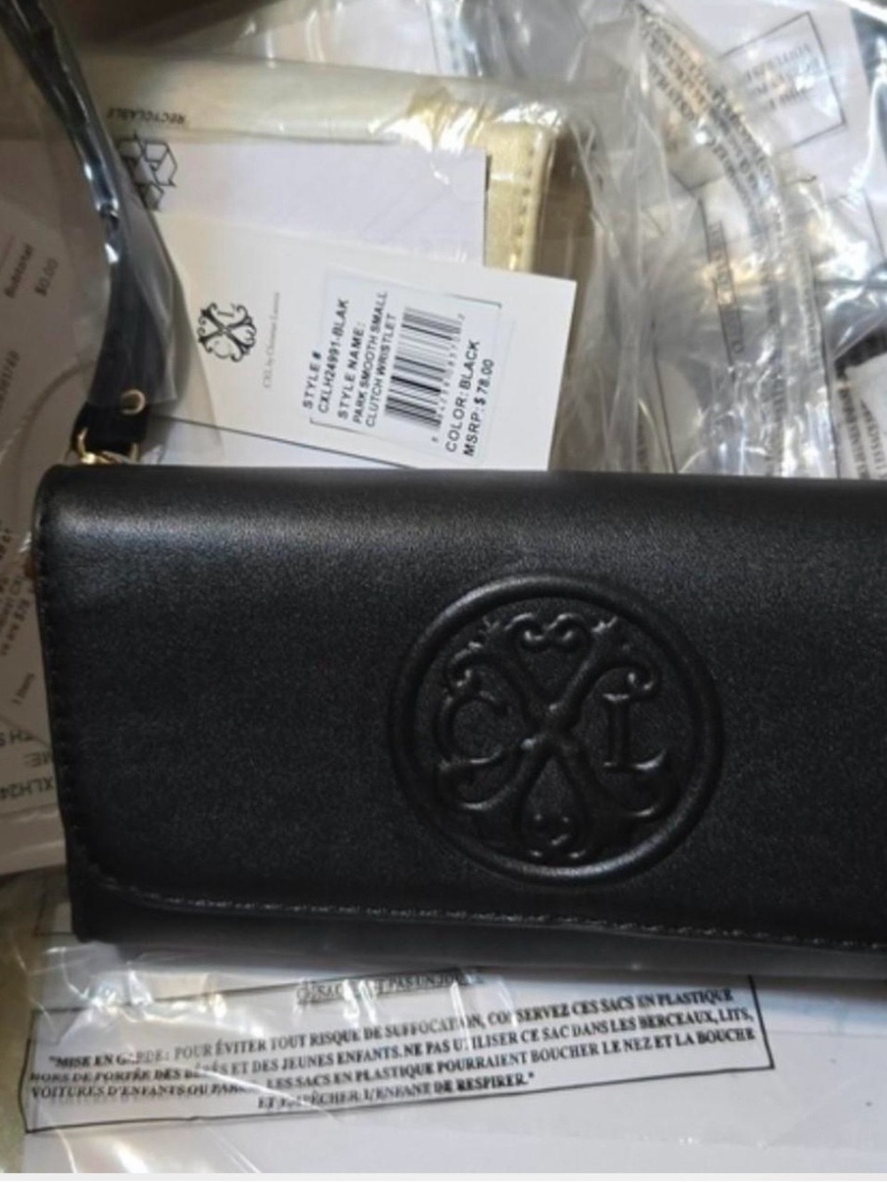 Christian Lacroix Black Embossed Logo Wristlet/Clutch